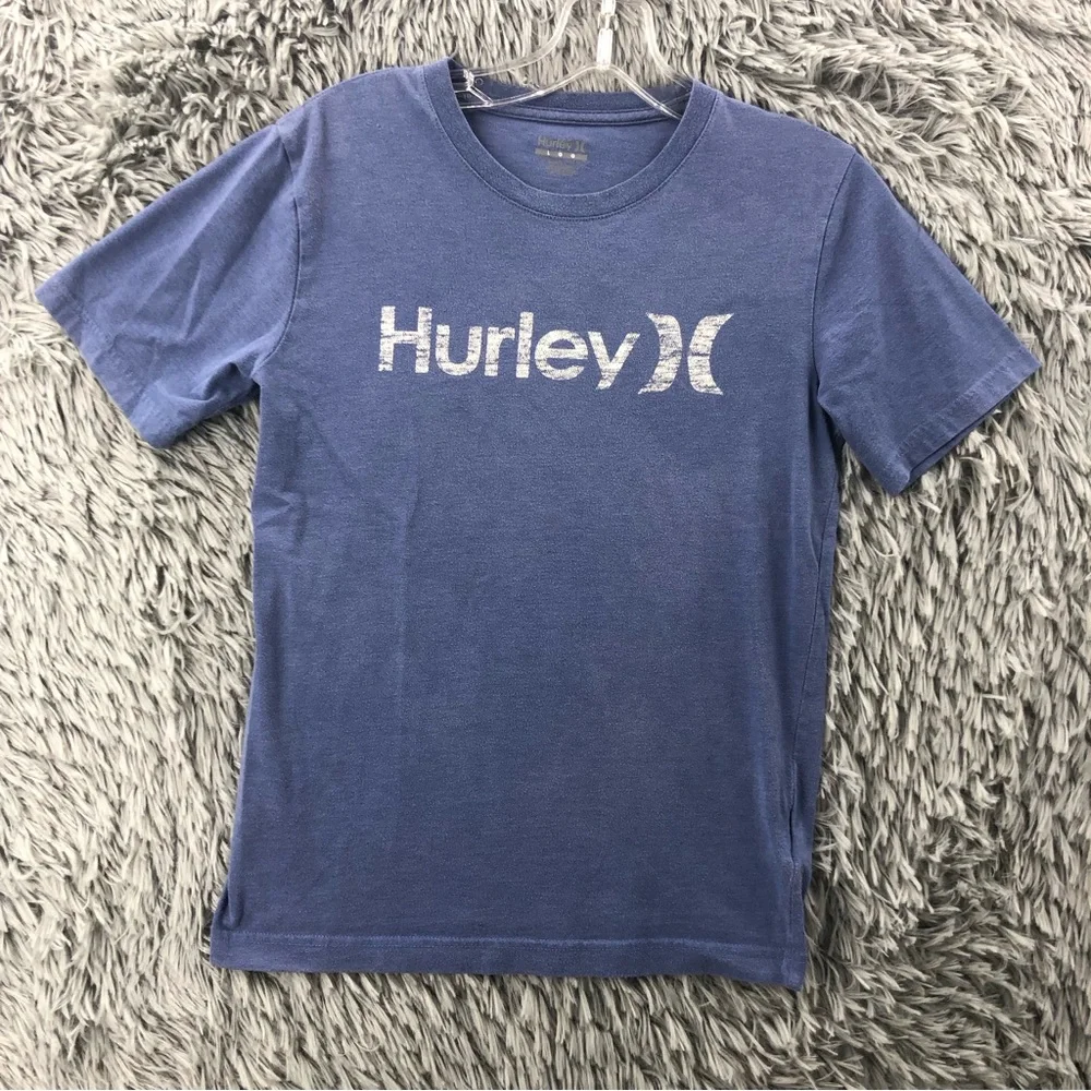 Hurley Tshirt Boys Large Blue White Spellout Logo Short Sleeve Shirt